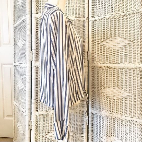 Hiatus White Blue Stripe Cropped Tie Front Blouse - Picture 6 of 8